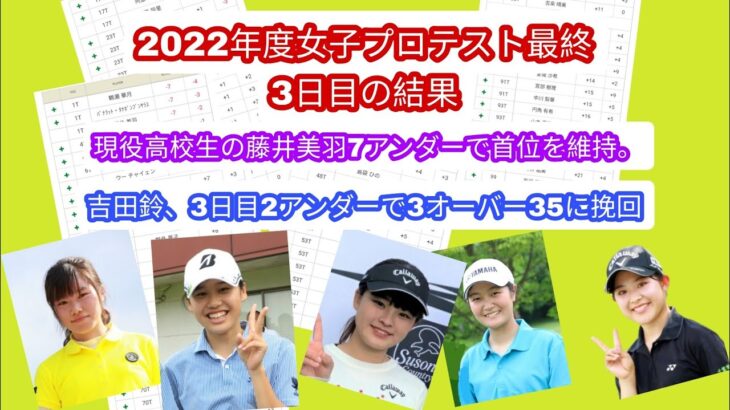 2022年度女子プロテスト最終の3日目。現役高校生の藤井美羽7アンダーで首位を維持。吉田鈴2アンダーで35位迄挽回。